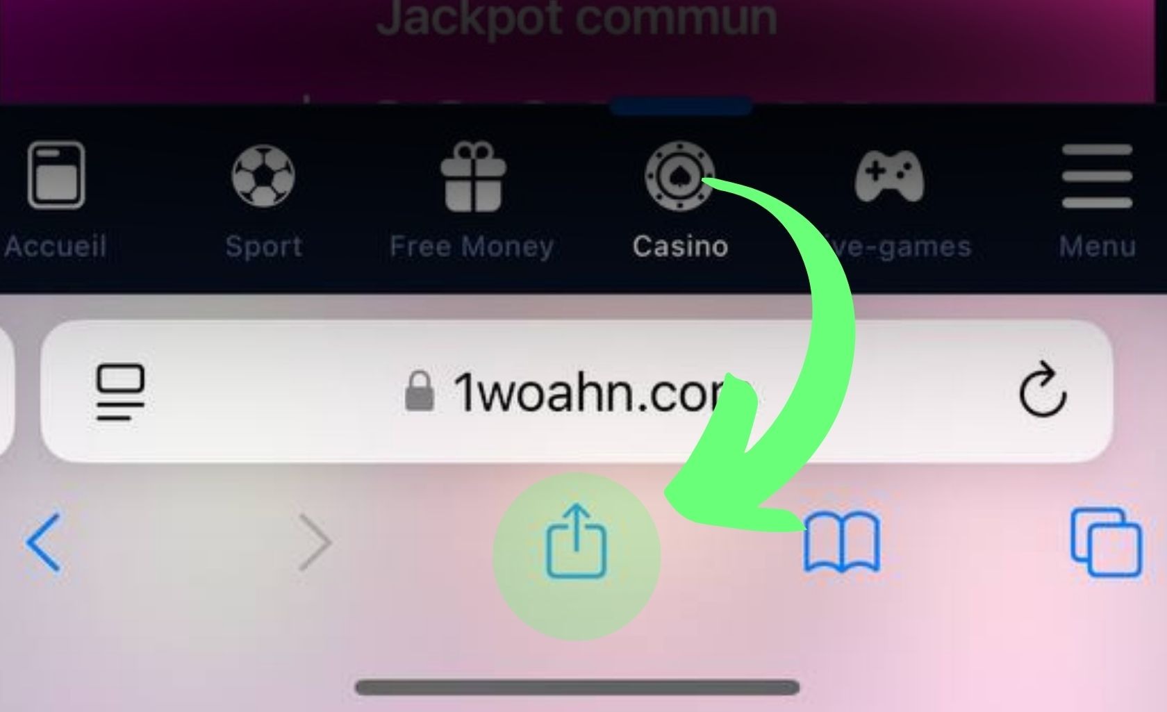 1Win Togo Appuyez sur le bouton Partager