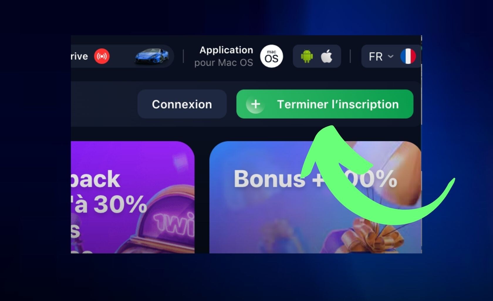 1Win Togo Cliquez sur le bouton d’enregistrement