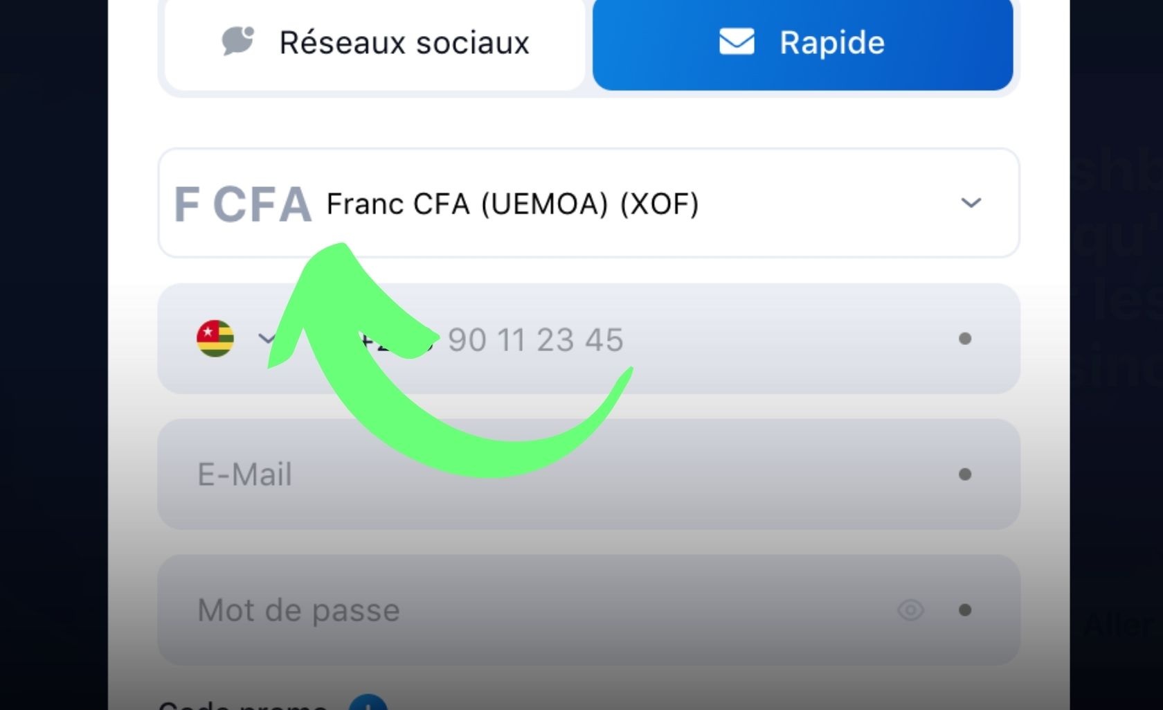 1win Togo Sélectionnez votre devise
